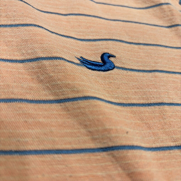 Southern Marsh Peach Polo Shirt Men's Size M Short Sleeve Blue Duck Striped - Picture 4 of 8